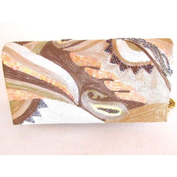 Women'Handbags FRANCHI MULTI COLOR CLUTCH/ GOLD TONE CHAIN SHOULDER STRAP